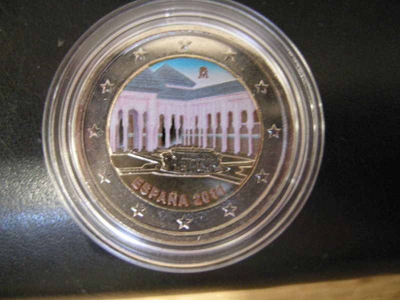 (afbeelding voor) 2 Euromunt Spanje 2011 Alhambra in Granada in kleur (2) UNC